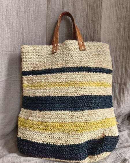 Panier tressé anses cuir – Grand format 36 x 35 cm