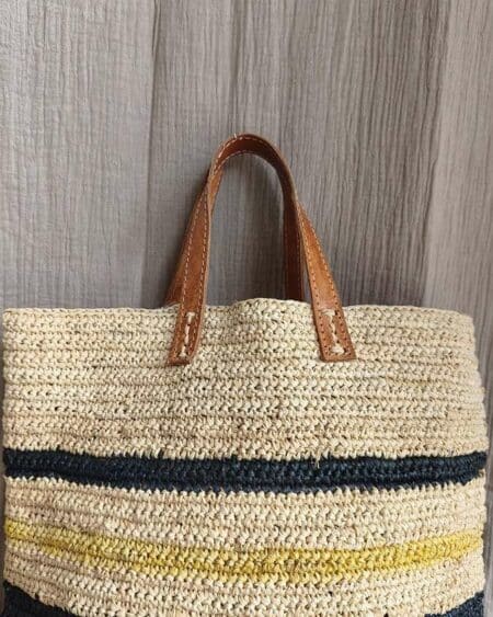Panier tressé anses cuir – Grand format 36 x 35 cm