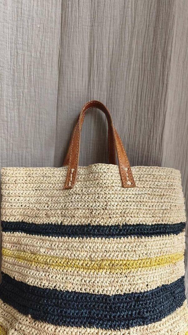 Panier tressé anses cuir – Grand format 36 x 35 cm
