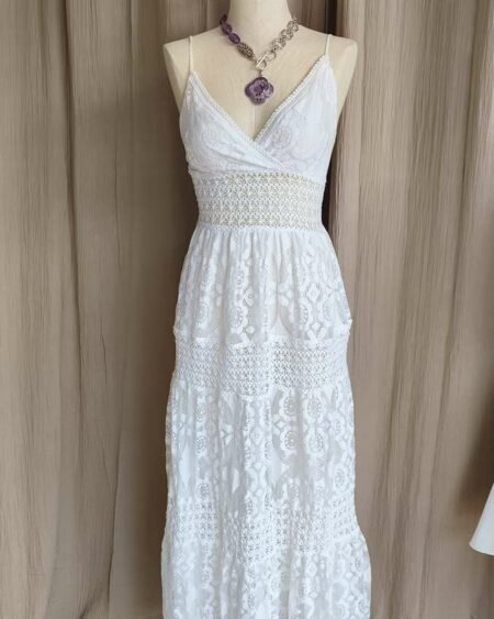 Robe blanche dentelle bohème – Taille 34/36 (S)