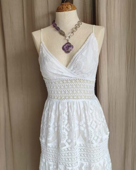 Robe blanche dentelle bohème – Taille 34/36 (S)