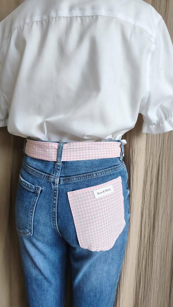 Jean flare upcyclé Rose & Marie – vichy rose