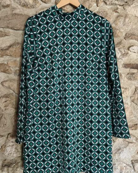 Robe Mango imprimé graphique vert émeraude T40