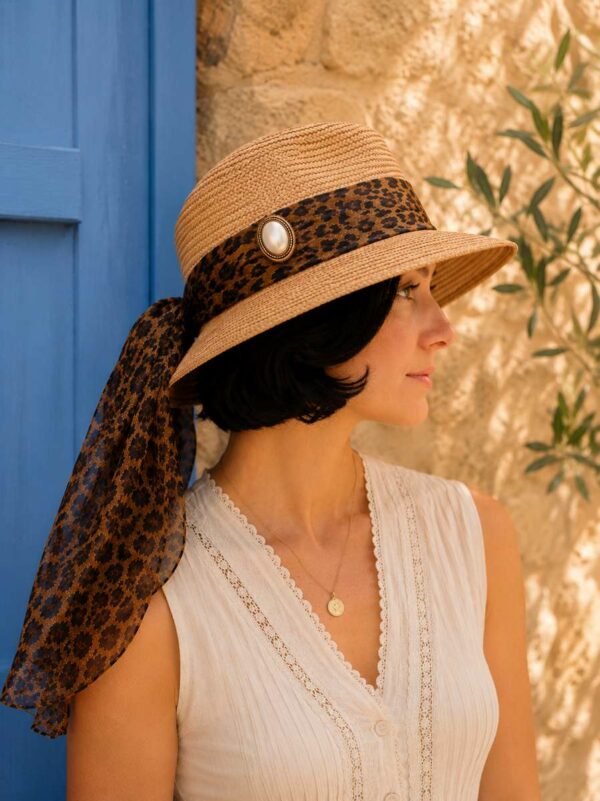 Chapeau upcyclé Rose & Marie léopard – pièce unique