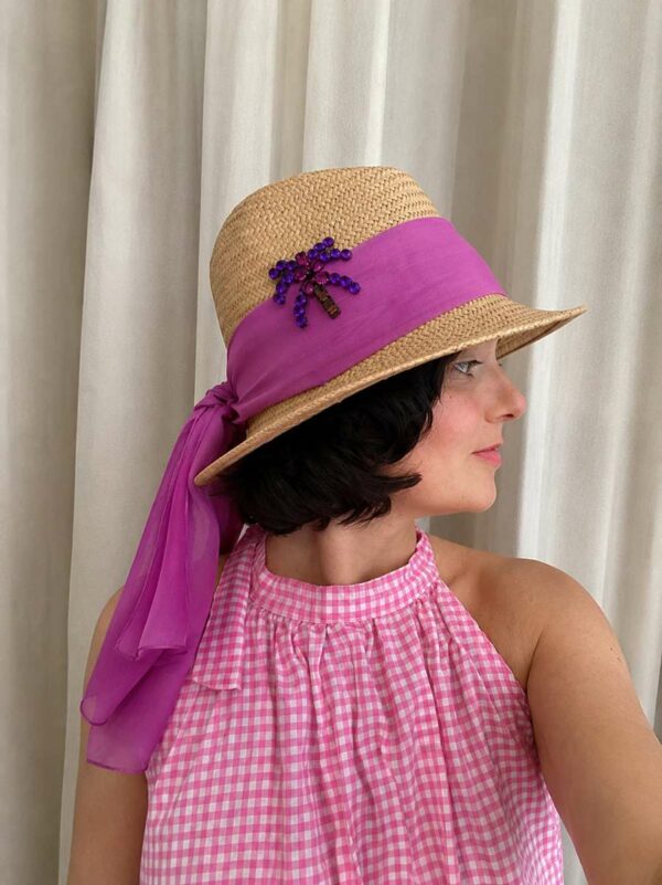 Chapeau upcyclé Rose & Marie violet – pièce unique