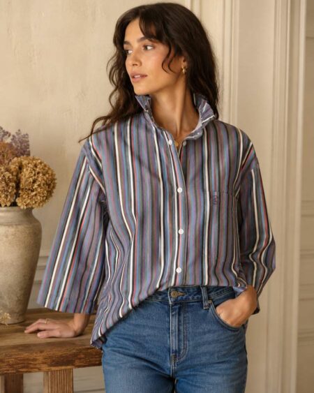 Chemise collerette rayée Rose & Marie – création upcyclée