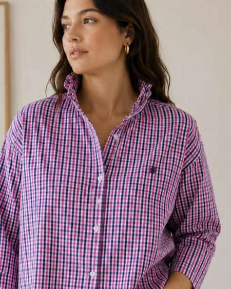 Chemise Collerette Rose à Carreaux – Taille 42 à 48 – Collection Les Héritières
