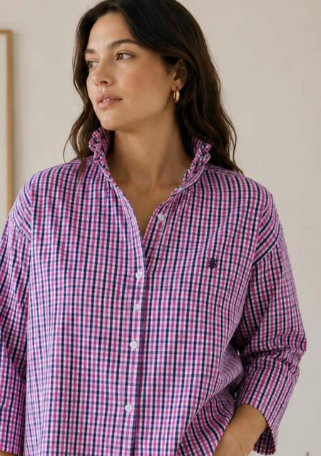Chemise Collerette Rose à Carreaux – Taille 42 à 48 – Collection Les Héritières