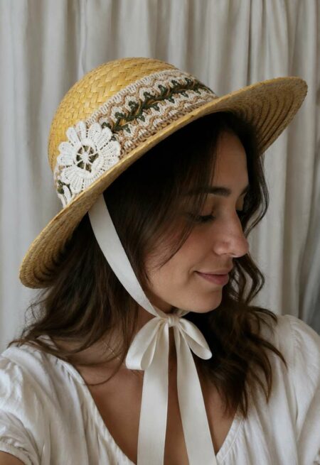 Chapeau vintage dentelle ancienne Rose & Marie – Taille S (52 cm)