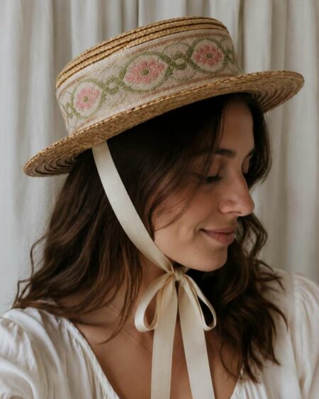Chapeau de paille naturel vintage Rose & Marie – Taille unique (54 à 56 cm)