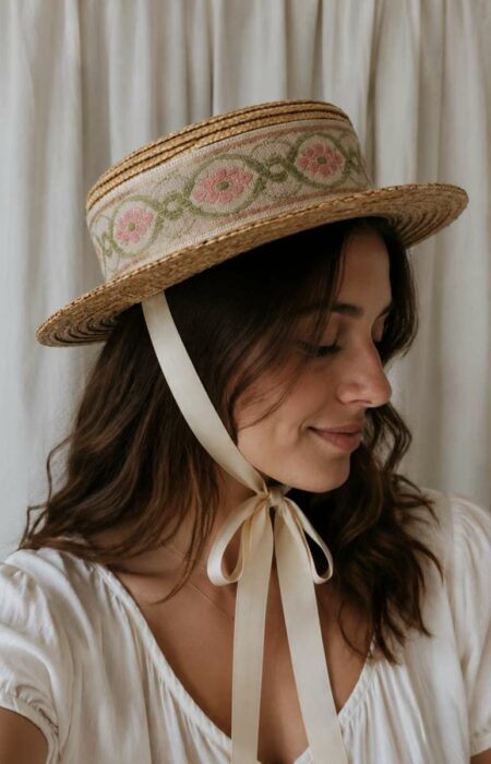 Chapeau de paille naturel vintage Rose & Marie – Taille unique (54 à 56 cm)