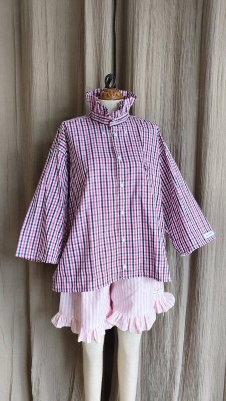 Chemise Collerette Rose à Carreaux – Taille 42 à 48 – Collection Les Héritières