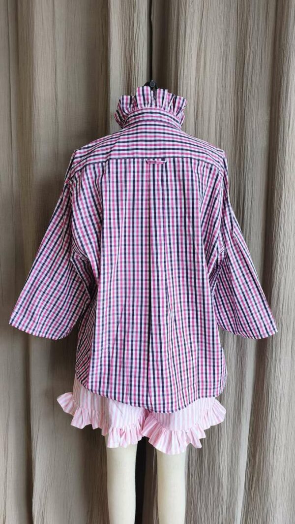 Chemise Collerette Rose à Carreaux – Taille 42 à 48 – Collection Les Héritières