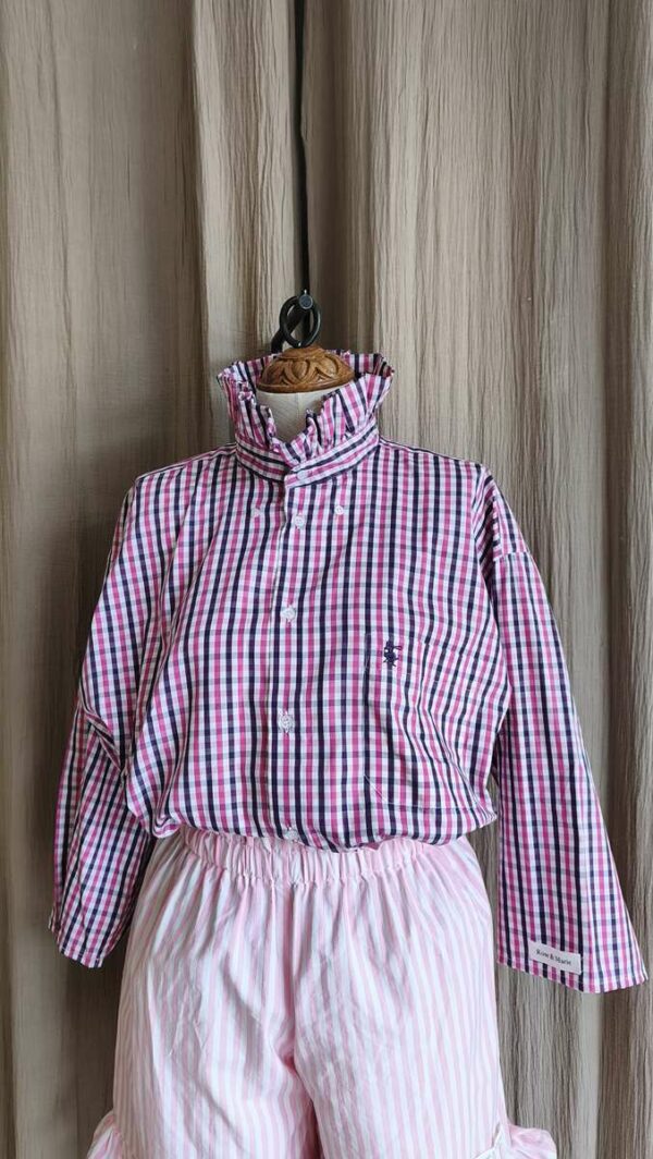 Chemise Collerette Rose à Carreaux – Taille 42 à 48 – Collection Les Héritières