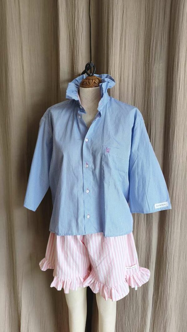 Chemise Collerette Vichy Bleu Ciel – Taille 36 à 42 – Collection Les Héritières