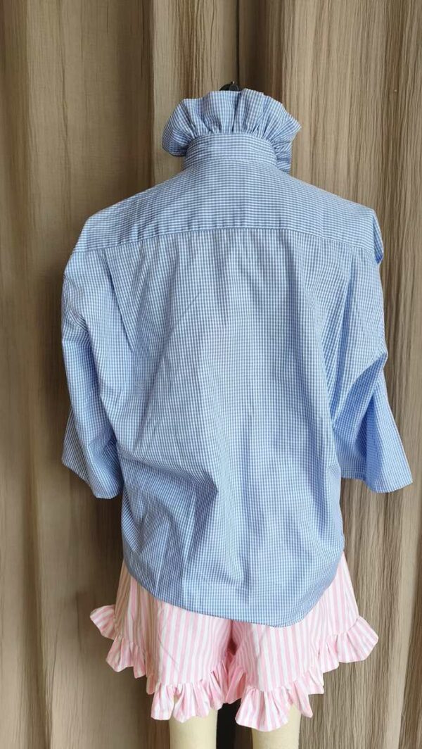 Chemise Collerette Vichy Bleu Ciel – Taille 36 à 42 – Collection Les Héritières