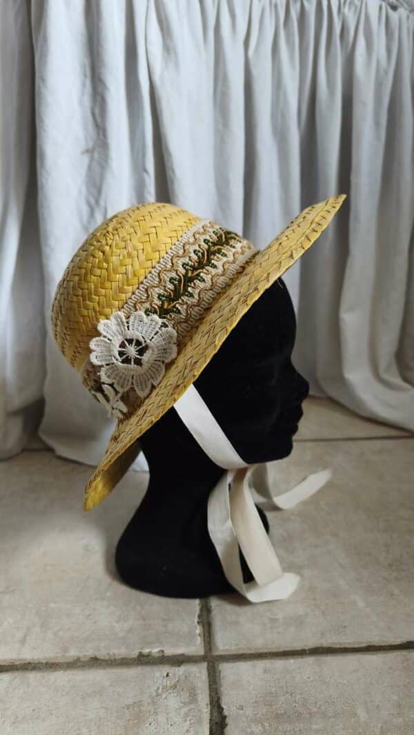 Chapeau vintage dentelle ancienne Rose & Marie – Taille S (52 cm)