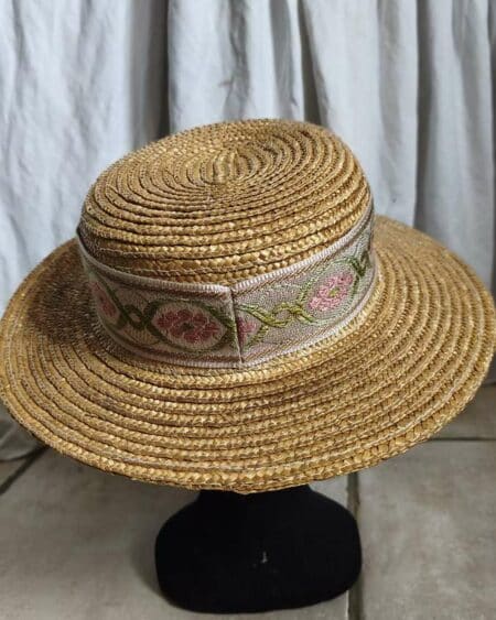 Chapeau de paille naturel vintage Rose & Marie – Taille unique (54 à 56 cm)