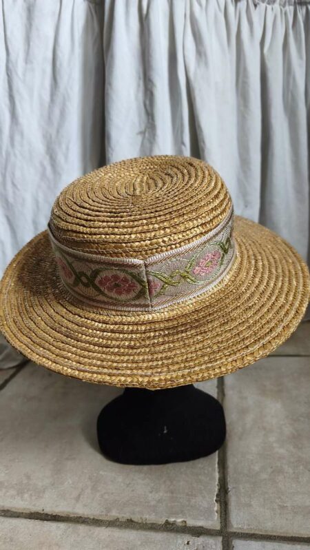 Chapeau de paille naturel vintage Rose & Marie – Taille unique (54 à 56 cm)