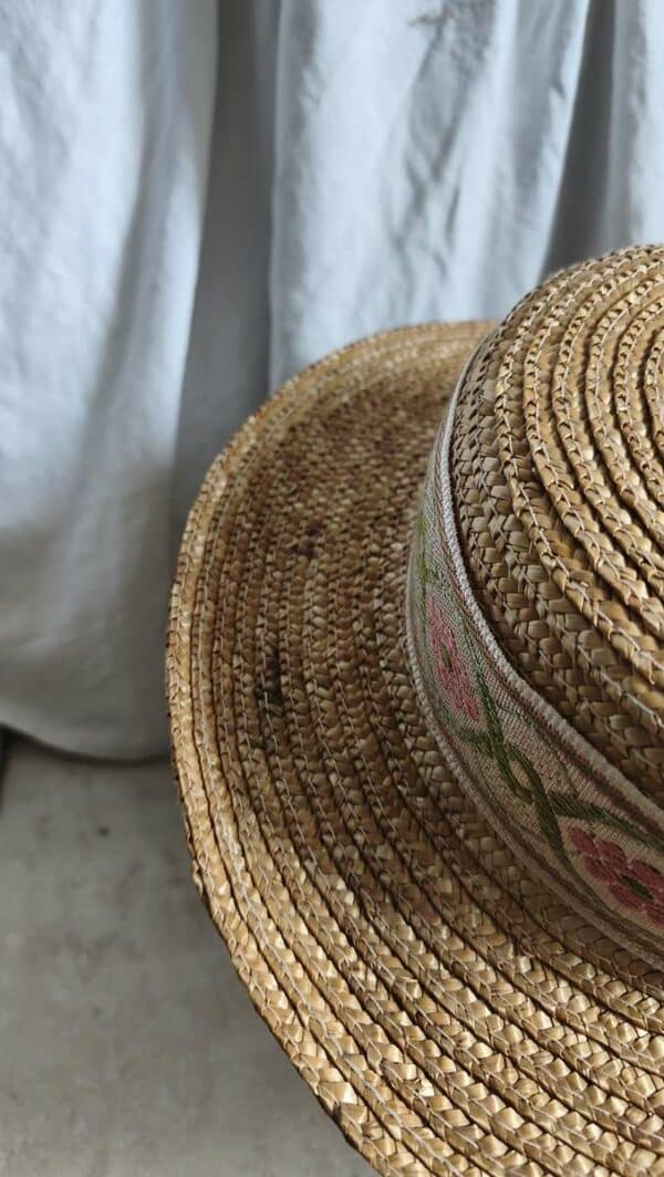 Chapeau de paille naturel vintage Rose & Marie – Taille unique (54 à 56 cm)