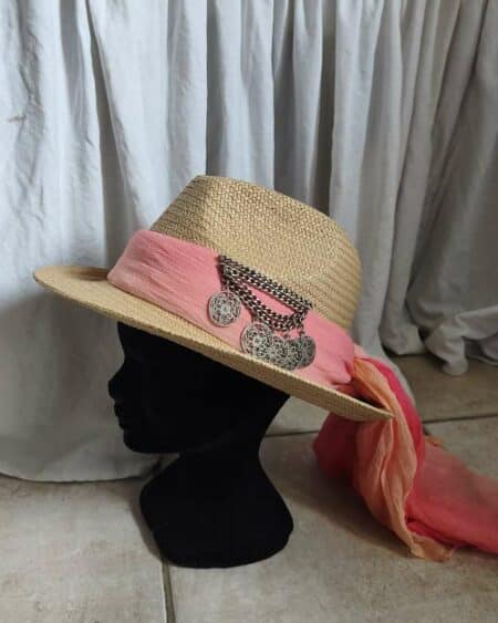 Chapeau upcyclé Sunset Rose & Marie – Soie Jean-Louis Scherrer – Taille L 56/58