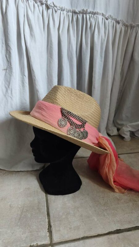 Chapeau upcyclé Sunset Rose & Marie – Soie Jean-Louis Scherrer – Taille L 56/58