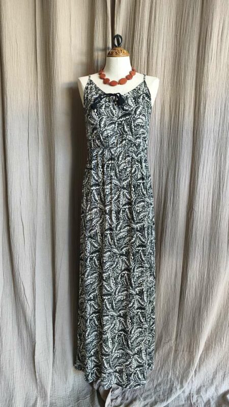 Robe longue Promod imprimé feuillage noir et beige – Taille 38/40