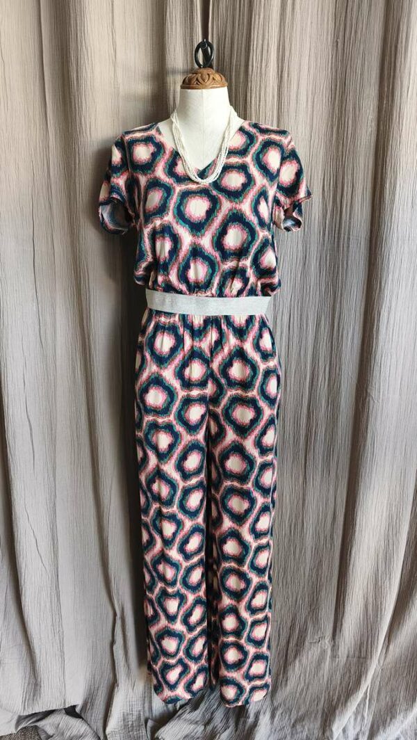 Combinaison pantalon Lola Espeleta imprimée rose et bleu – Taille 36 (convient au 38)