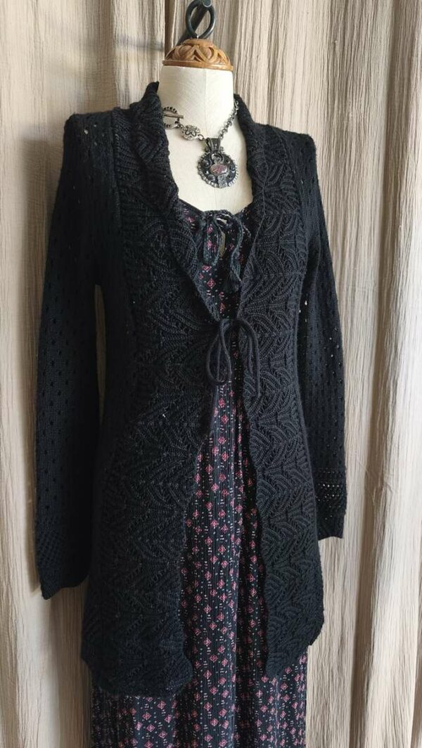 Gilet long noir ajouré Y2K – Taille 40 – 100 % acrylique