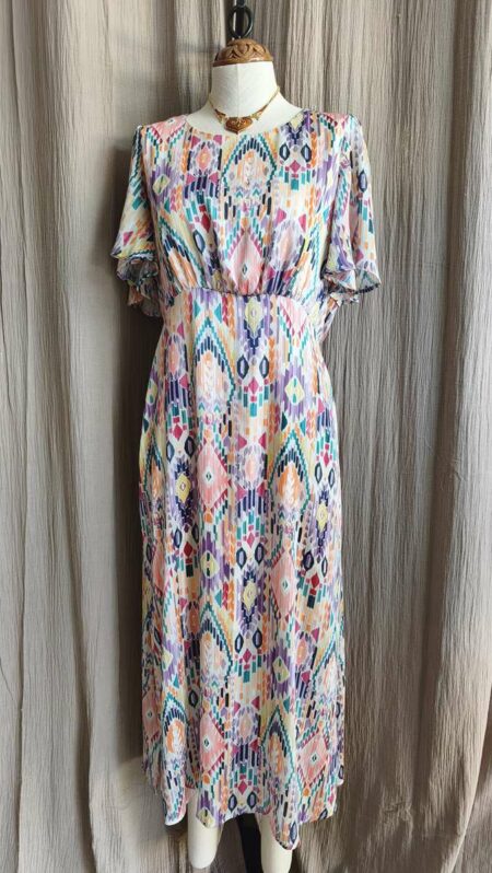 Robe fluide multicolore à motifs graphiques – Taille 40 – Neuve avec étiquette