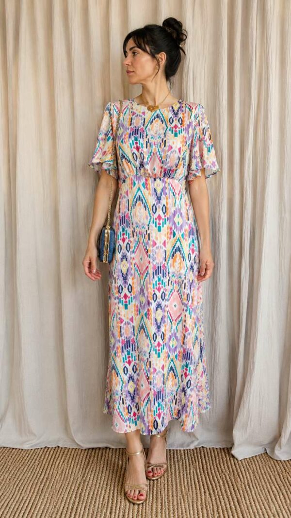 Robe fluide multicolore à motifs graphiques – Taille 40 – Neuve avec étiquette