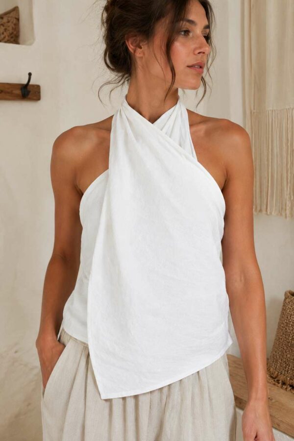 Top torsadé en drap ancien – Blanc