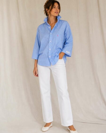 Chemise Collerette Vichy Bleu Ciel – Taille 36 à 42 – Collection Les Héritières