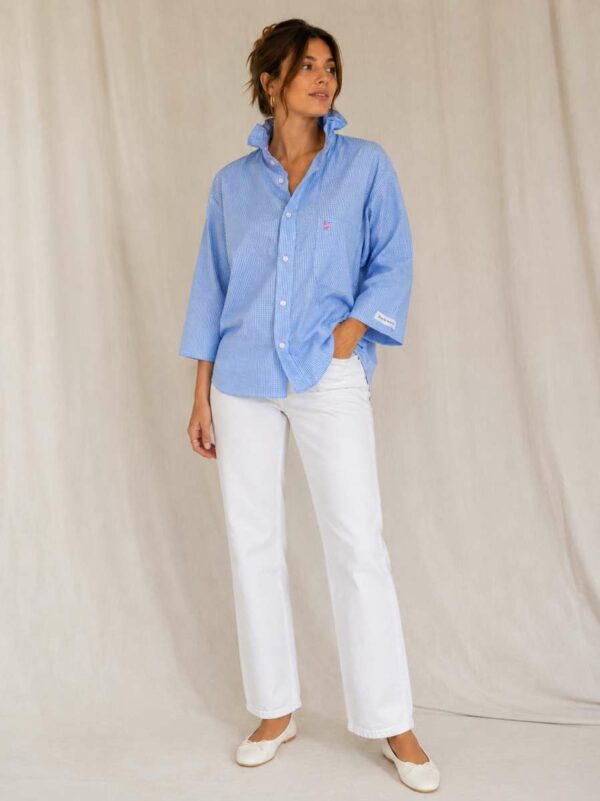 Chemise Collerette Vichy Bleu Ciel – Taille 36 à 42 – Collection Les Héritières