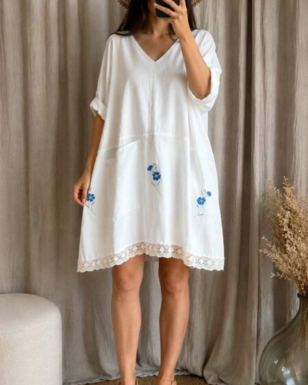 Caftan Upcyclé « Bleuets d'Antan » – Collection Les Héritières