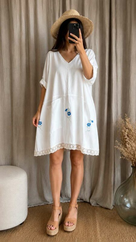 Caftan Upcyclé « Bleuets d'Antan » – Collection Les Héritières