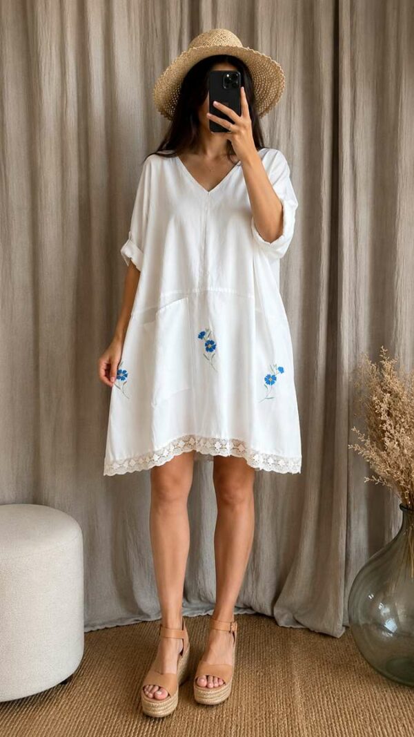 Caftan Upcyclé « Bleuets d'Antan » – Collection Les Héritières