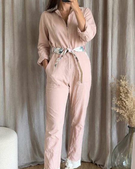 Combinaison Upcyclée « Les Héritières » – Rose Poudré – Taille 40