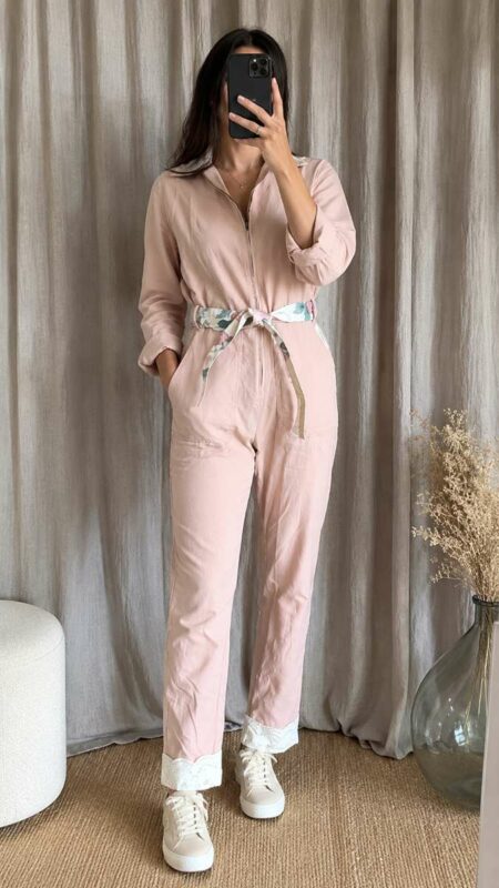 Combinaison Upcyclée « Les Héritières » – Rose Poudré – Taille 40