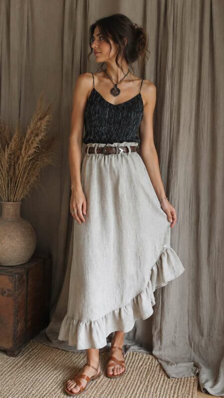 Jupe asymétrique en lin Rose & Marie – Taille 36 à 40