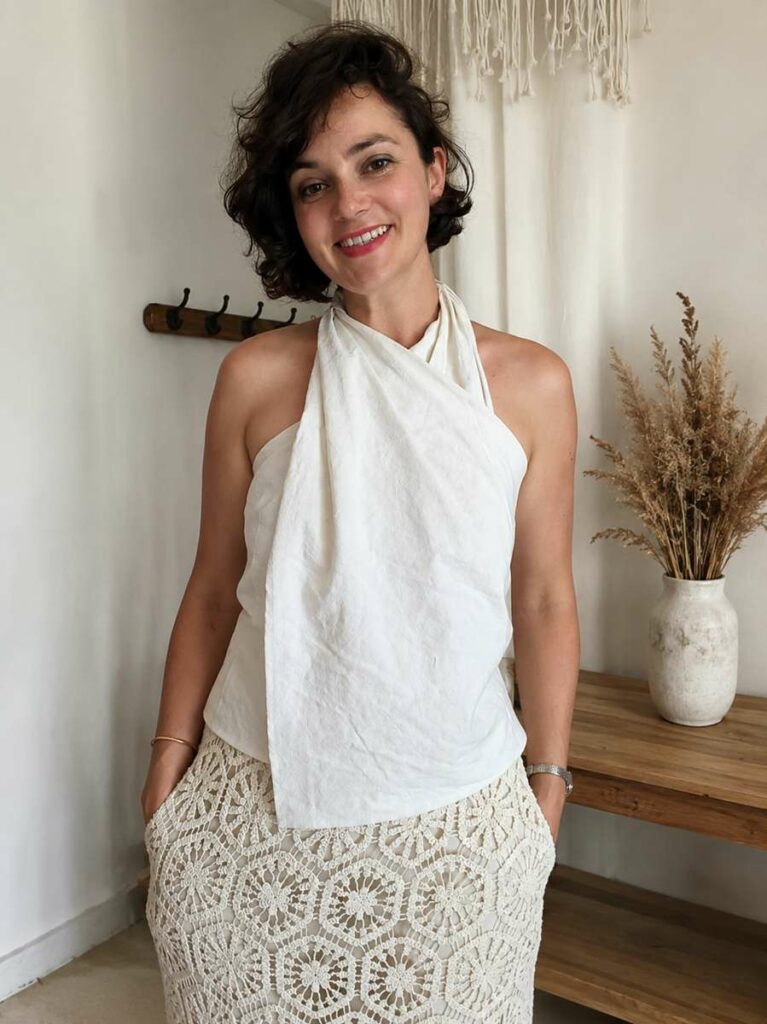 Top torsadé en drap ancien – Blanc