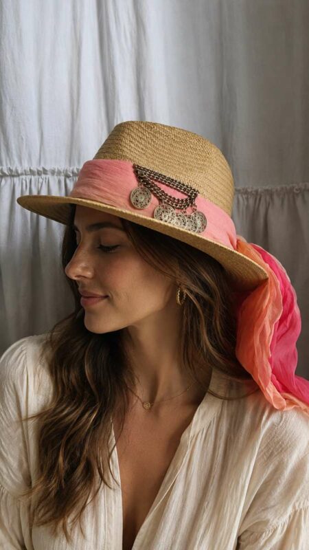 Chapeau upcyclé Sunset Rose & Marie – Soie Jean-Louis Scherrer – Taille L 56/58