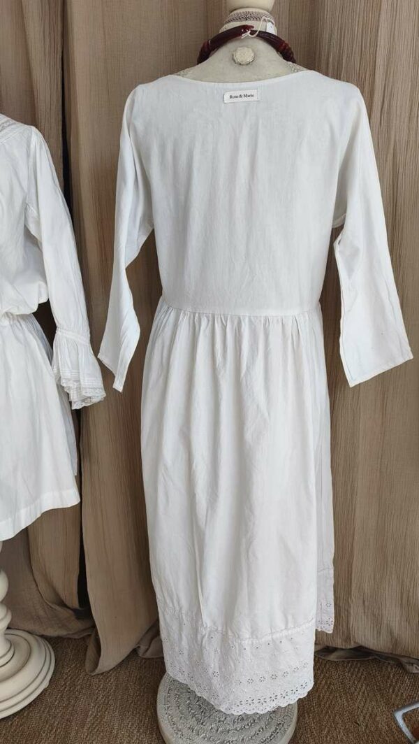 Robe longue en drap ancien et broderie anglaise Rose & Marie – Taille M/L