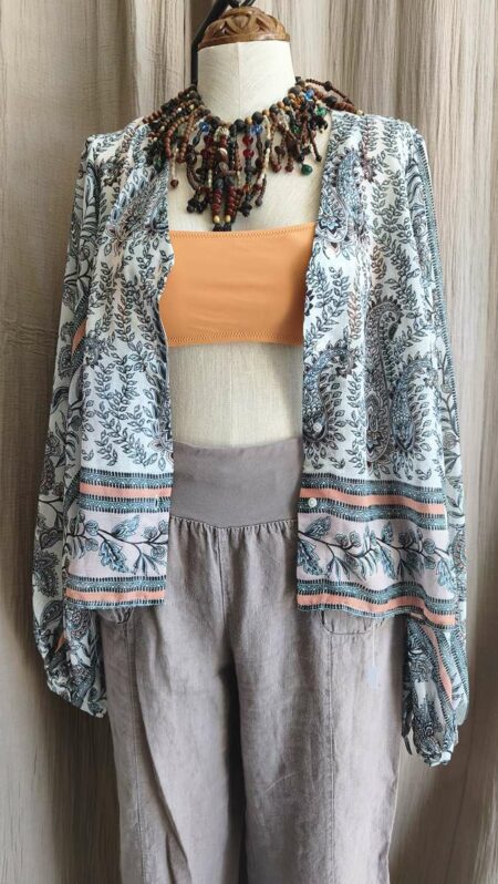 blouse Camaïeu, blouse imprimé cachemire, blouse fluide femme, blouse bohème, blouse transparente, blouse taille 40, mode seconde main, blouse été femme, Psychofripes, vêtements femme occasion