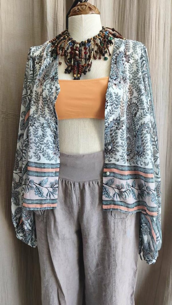blouse Camaïeu, blouse imprimé cachemire, blouse fluide femme, blouse bohème, blouse transparente, blouse taille 40, mode seconde main, blouse été femme, Psychofripes, vêtements femme occasion
