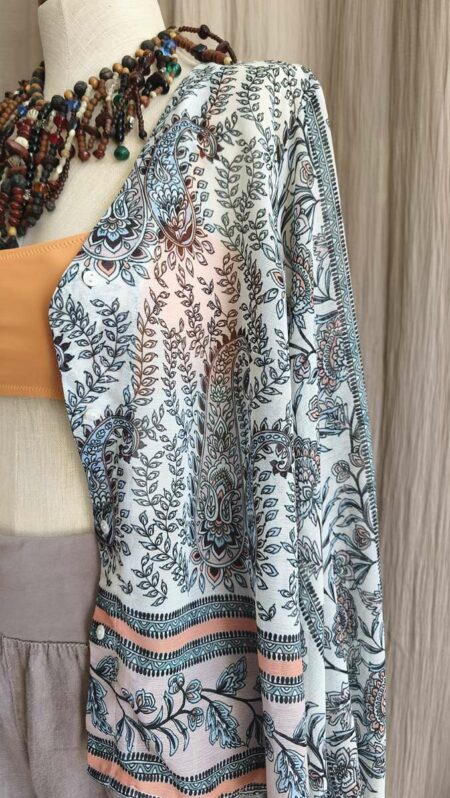 blouse Camaïeu, blouse imprimé cachemire, blouse fluide femme, blouse bohème, blouse transparente, blouse taille 40, mode seconde main, blouse été femme, Psychofripes, vêtements femme occasion