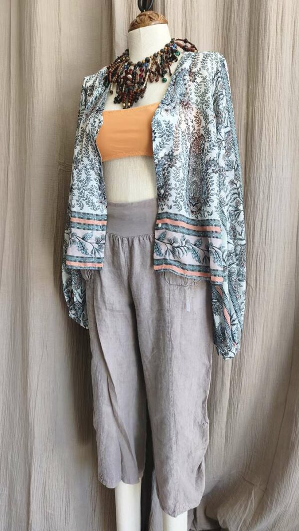 Pantacourt en lin bohème beige – Taille 40/42