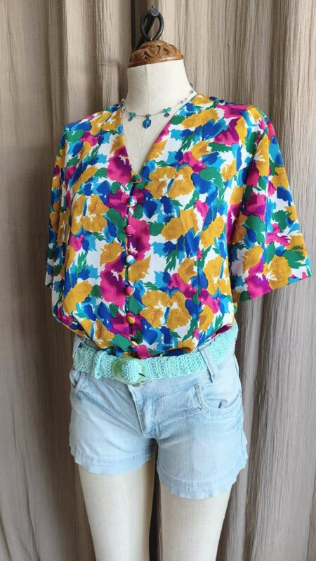 Blouse vintage fleurie années 80 – Taille 44