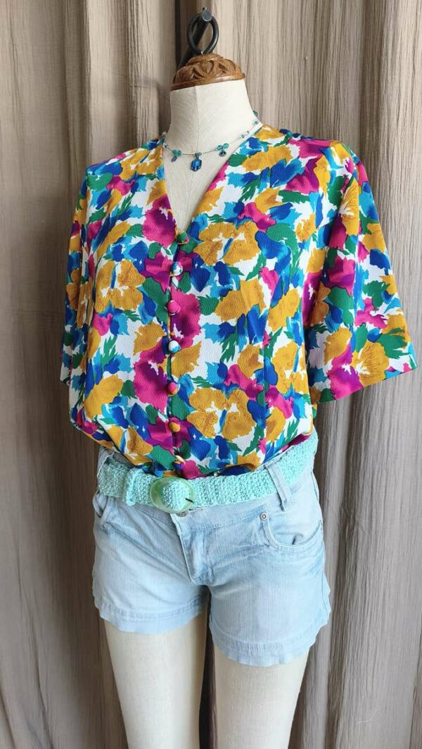 Blouse vintage fleurie années 80 – Taille 44