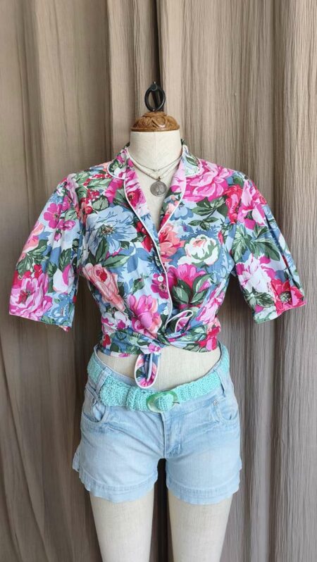 Blouse vintage fleurie années 80 – Taille 38